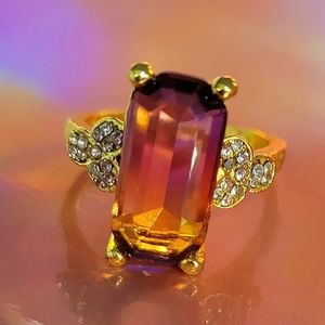 Dreamy Rose Gold Two Tone Ombre Purple Orange Stone Diamond Ring